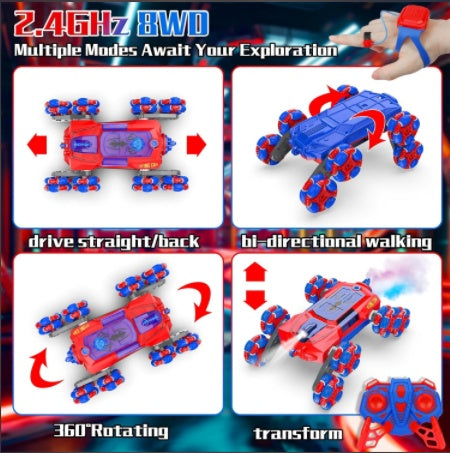 Boy Remote Control Car Gift, Spider Remote Control Car Toy, 2.4GHz 8WD Wall Mounted Remote Control Car, Suitable For Children's Gesture Sensing Remote Control Stunt Car, With Lighting And Music